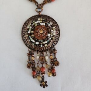 Avon Copper-Tone Pendant Necklace with Coral and Amber Beads